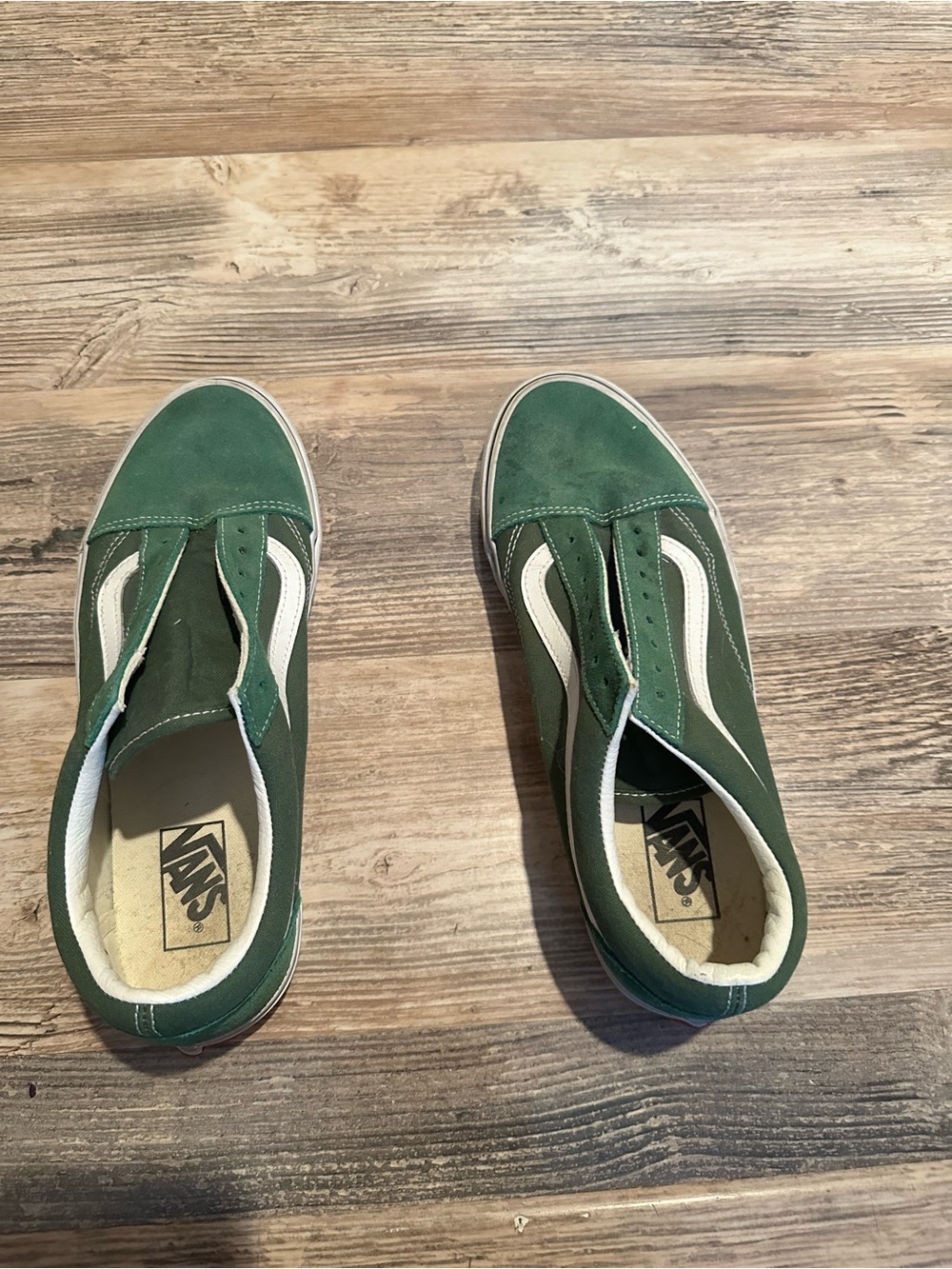Vans Green Canvas Low-Top Sneakers with White Wave Stripe